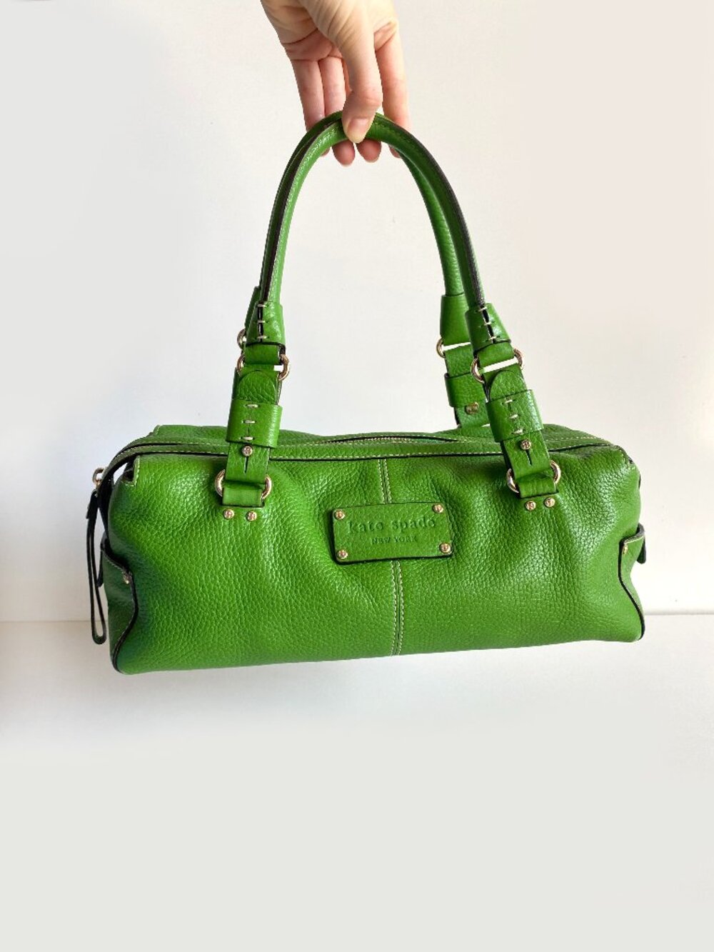 Kate Spade New York Green Leather Satchel Handbag Silver Hardware Y2K Vintage